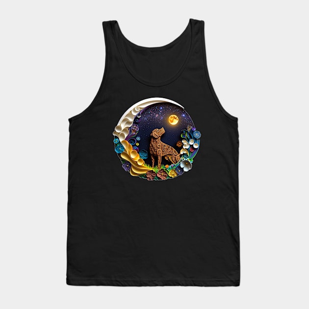 Chocolate Brown Labrador Retriever Dog in Space Full Moon Glowing Planets Stars Art Tank Top by joannejgg